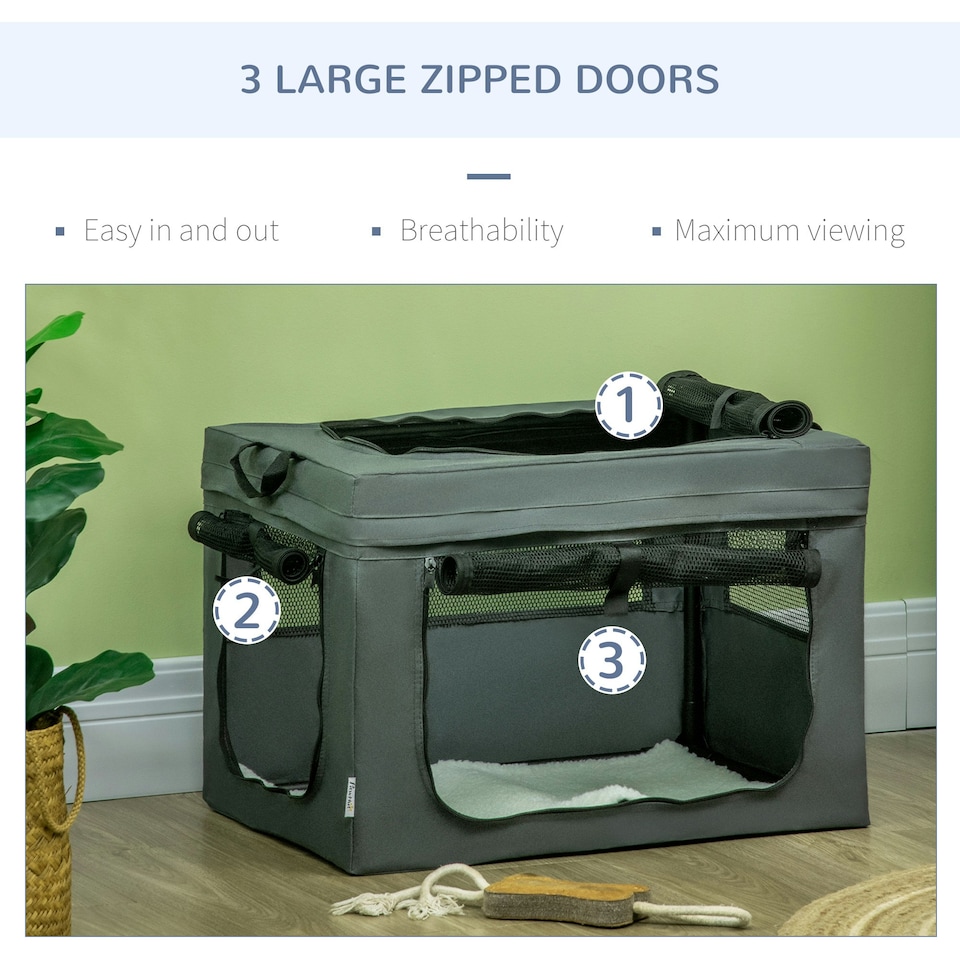 image 1 of PawHut 60cm Soft Side Pet Carrier w/ Cushion, for Miniature Dogs - Grey