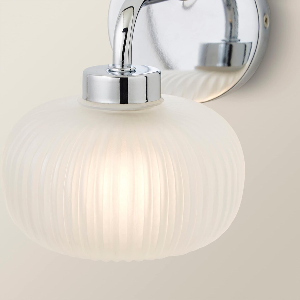 image 1 of ValueLights Amaia Chrome IP44 Frosted Ribbed Glass Wall Light | Chrome