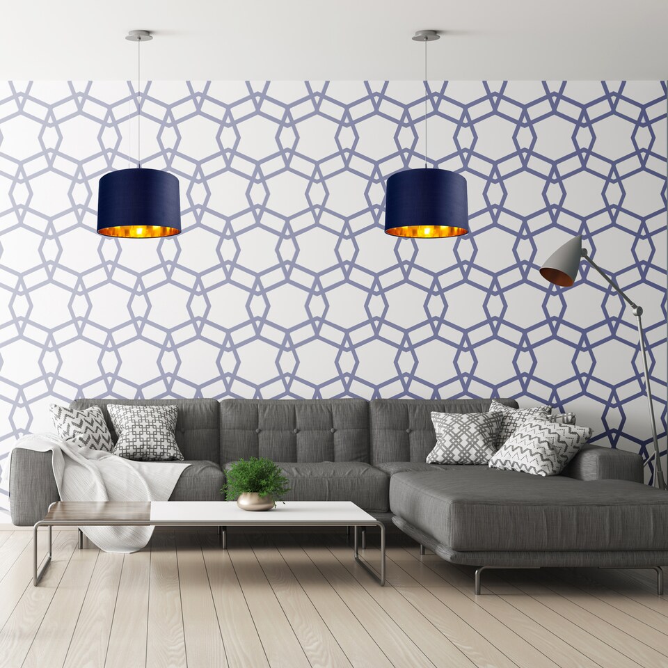 image 1 of Contemporary Blue Cotton 14 Table/Pendant Lamp Shade with Shiny Copper Inner | Blue