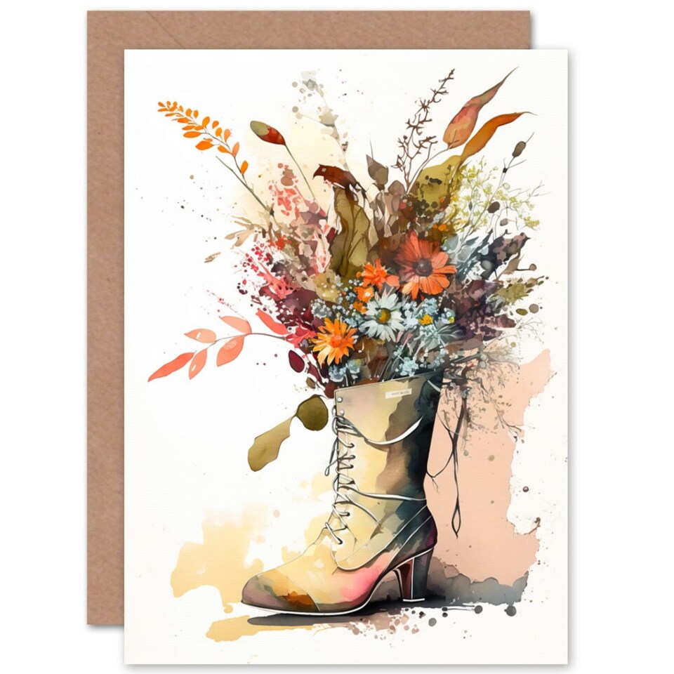 image 1 of Spring Wildflower Bouquet High Heel Boot Birthday Card