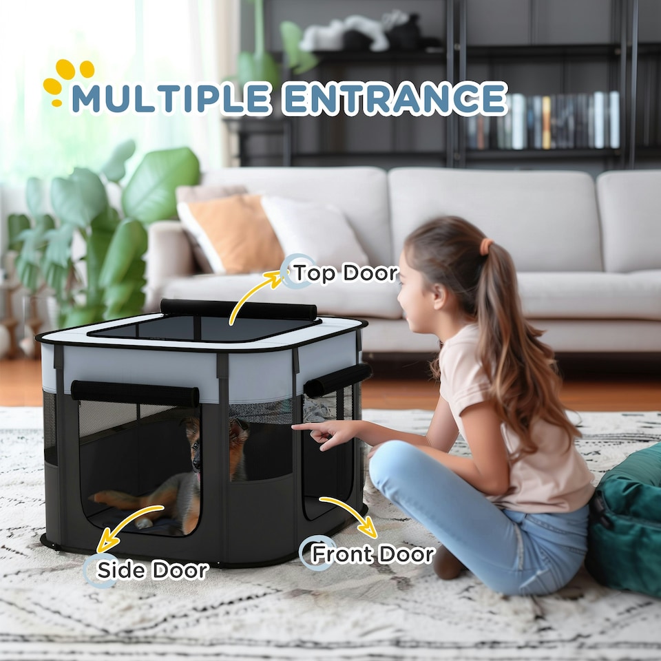 image 1 of PawHut Portable Dog Pen for Puppies, Rabbits, Kittens, Guinea Pigs - Grey