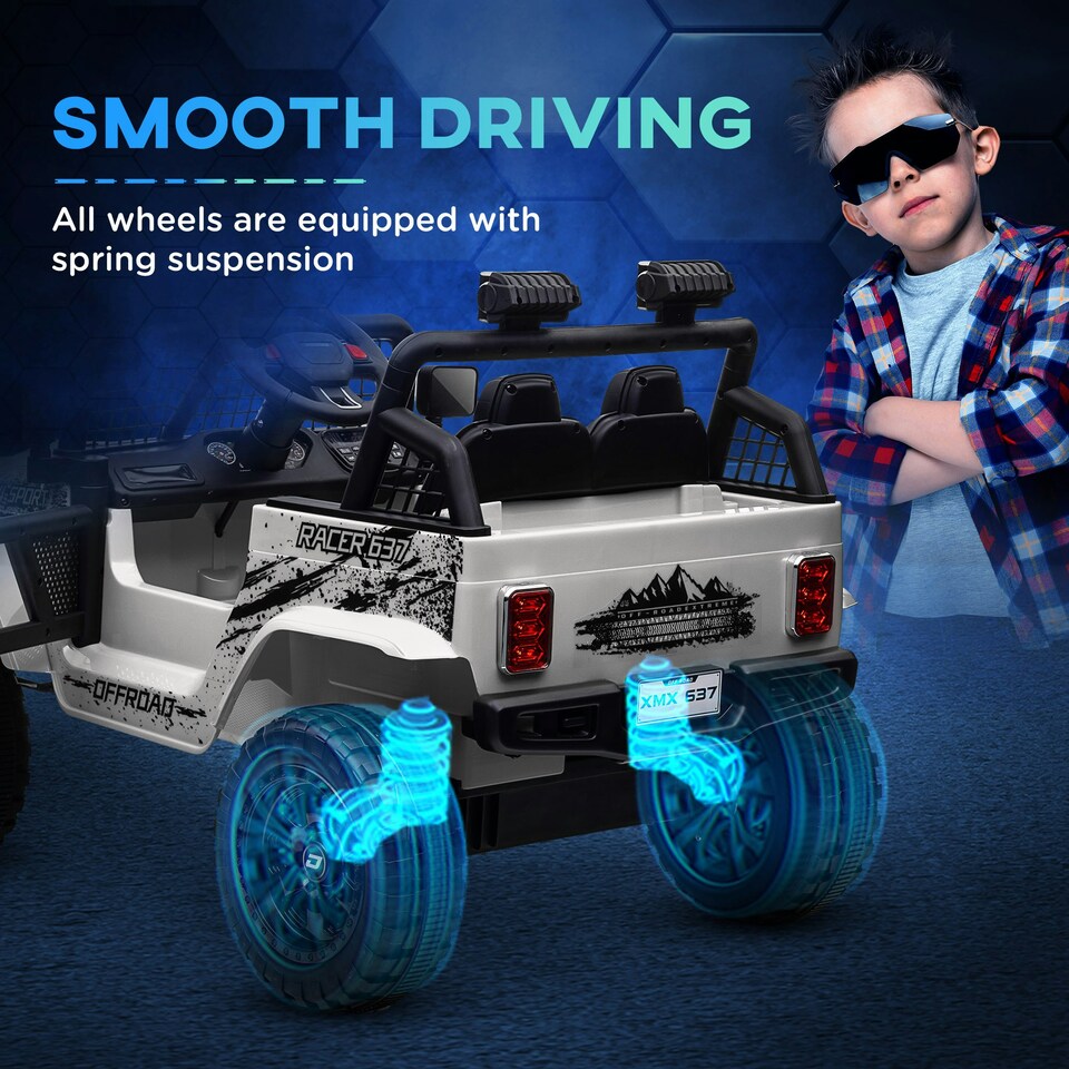 image 1 of AIYAPLAY Kids Ride On Car, 12V Electric Truck w/ Suspension - White