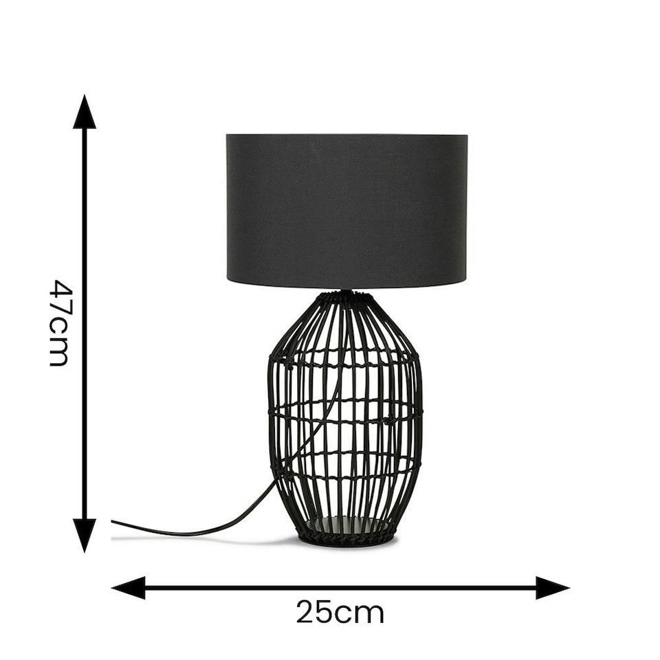 image 1 of ValueLights Hollins Painted Black Table Lamp Small Grey Shade and Bulb
