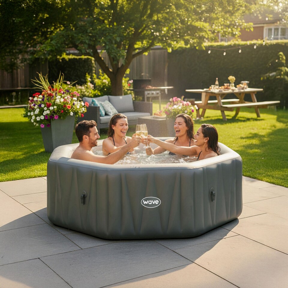 image 1 of Wave Aegean 6 Person Inflatable Hot Tub, EnergySave Bundle, Dark Grey