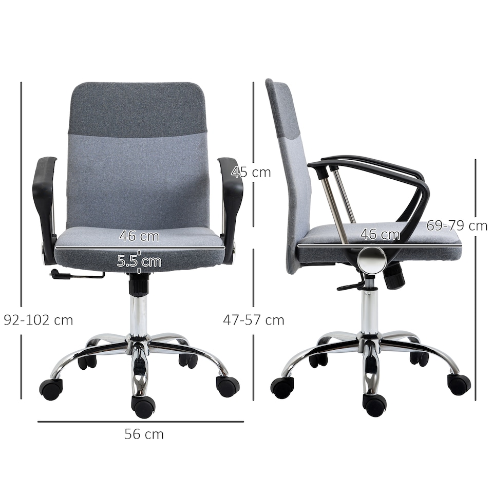 image 1 of Vinsetto Office Chair Linen Fabric Swivel Computer Desk Chair Home Study Adjustable Chair with Wheels, Grey
