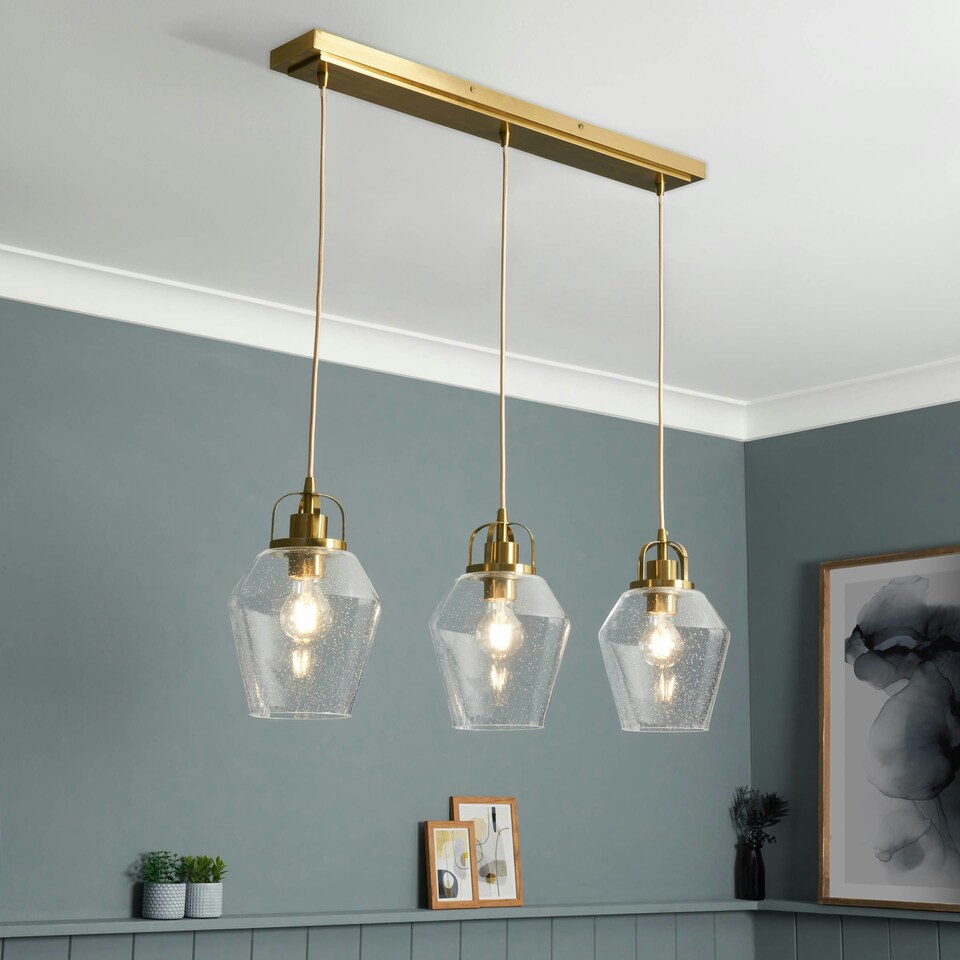image 1 of BHS Saskia Bubble Glass Diner Pendant Bar, Satin Brass