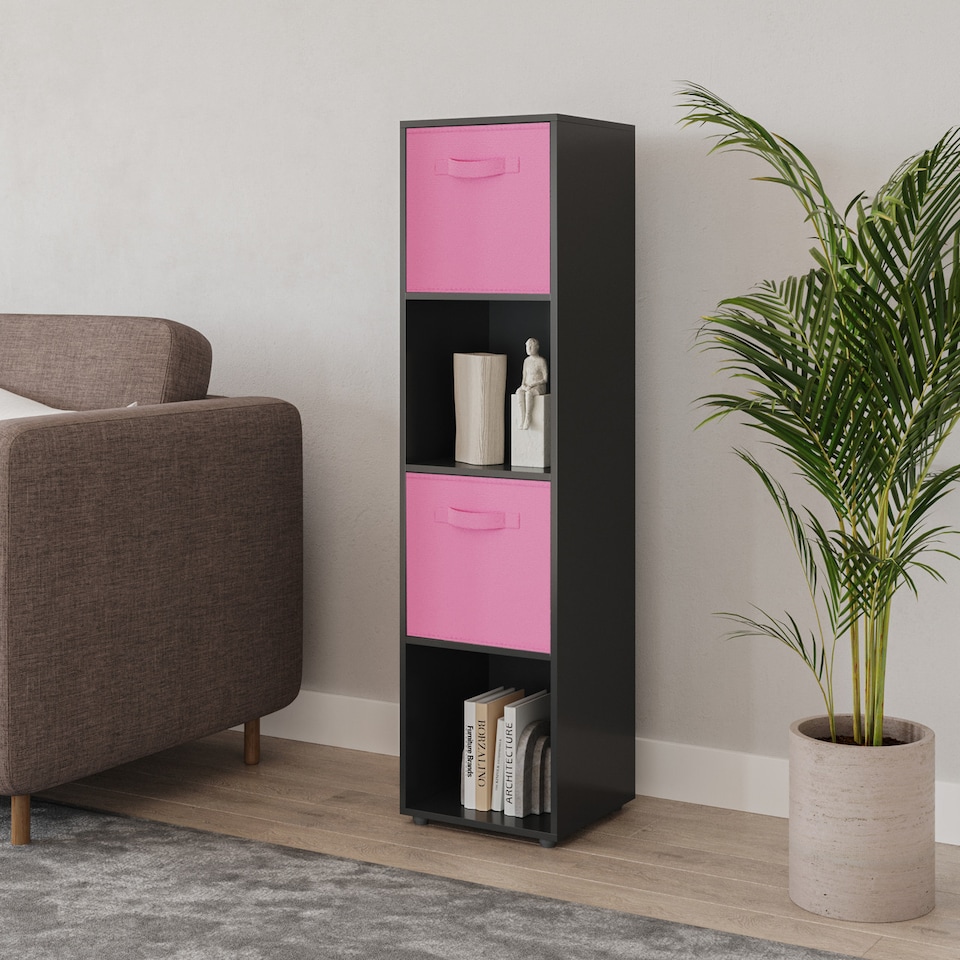image 1 of 4 -Cube Tall Shelving Unit With Non Woven Inserts | Black | Black & Light Pink | 1