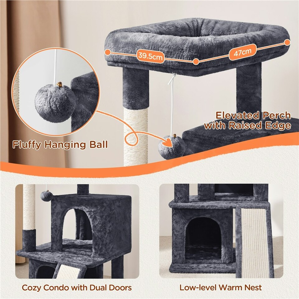 image 1 of Yaheetech 92 cm Cat Tower with Double Condos Dark Grey