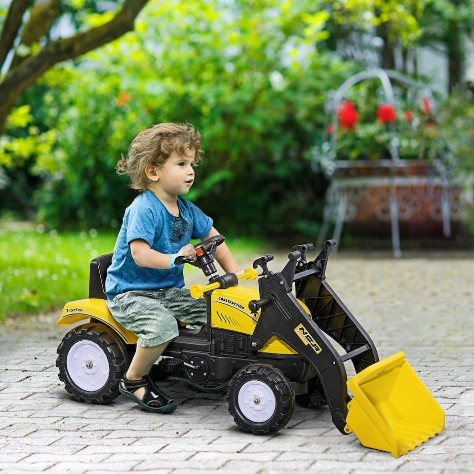 image 1 of HOMCOM Pedal Go Kart Ride On Excavator W/ Front Loader Digger, Four Wheels Child