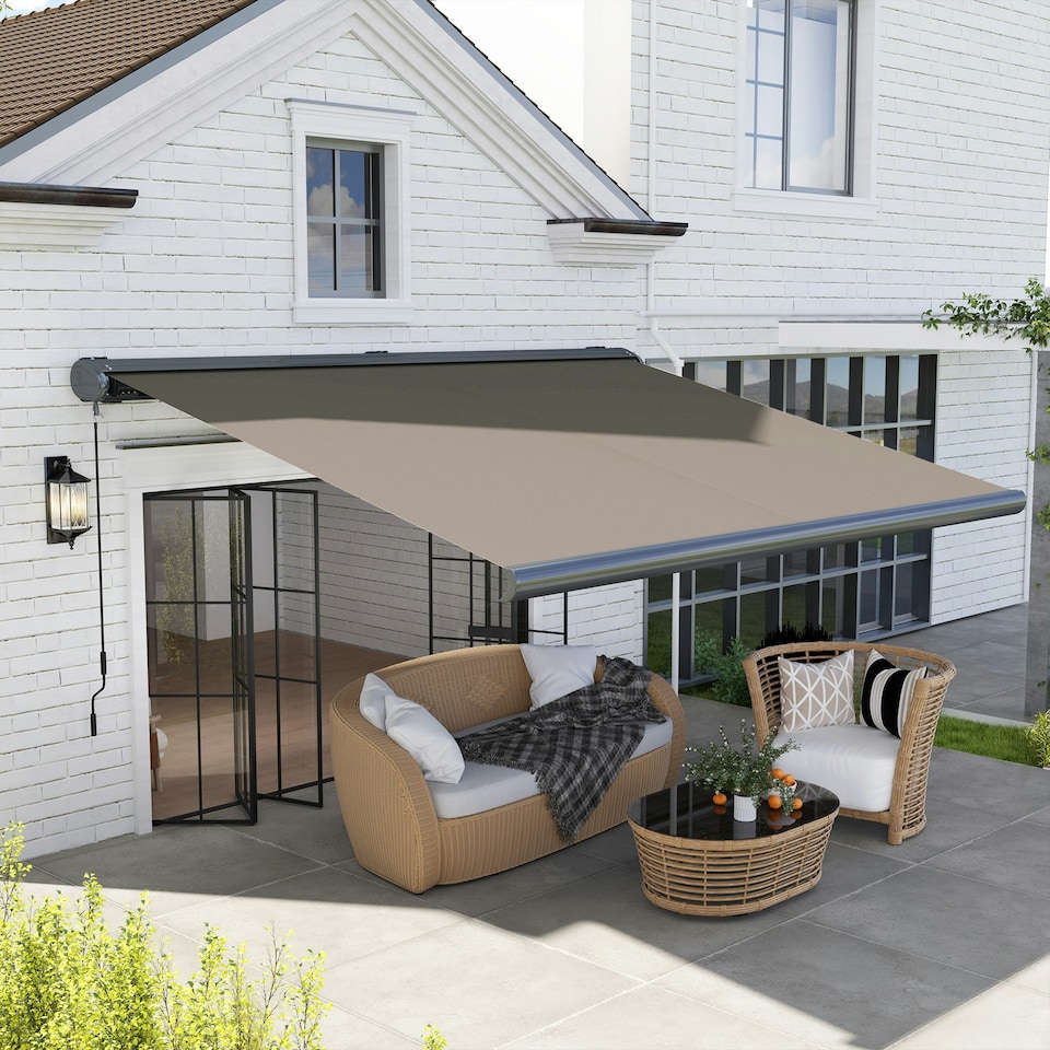 image 1 of Outsunny 4x3(m) Full Cassette Electric Awning, Aluminium Frame Grey | Dark Grey