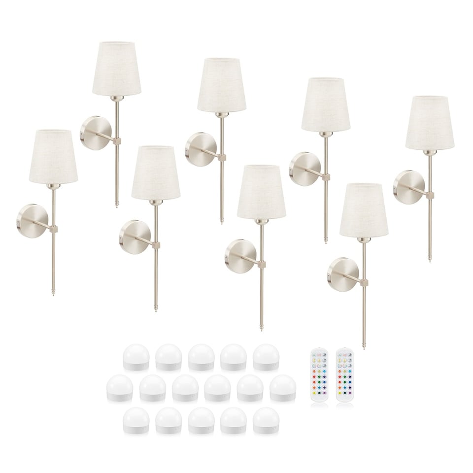 image 1 of Omniance Monaco Rechargeable Wireless Wall Lights with Remote | Clear | Satin Nickel