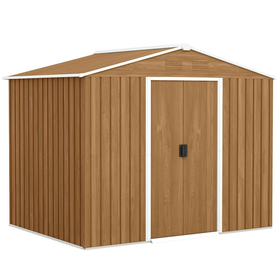 image 1 of Outsunny 8 x 6ft Garden Storage Shed with Double Door Brown Wood Effect 