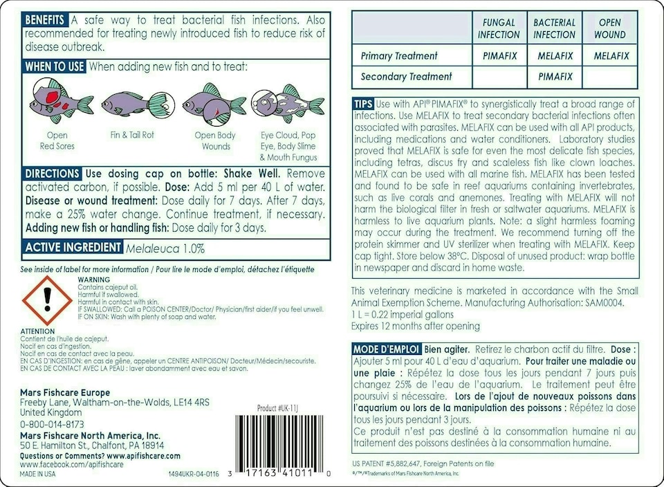 image 1 of API MELAFIX Freshwater Fish Bacterial Infection Remedy 473 ml Bottle | Multi