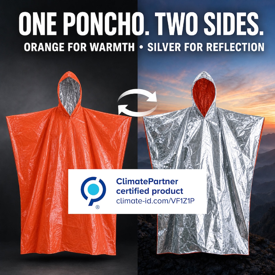 image 1 of aZengear Emergency Survival Poncho (4pc) Thermal Mylar Foil Coating Blanket for Heat Retention, Rain, Waterproof Outdoor Kit