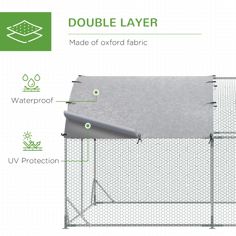 image 1 of PawHut Walk-In Chicken Run Galvanised Chicken Coop w/ Covers 7.6 x 2.8 x 2m | Silver