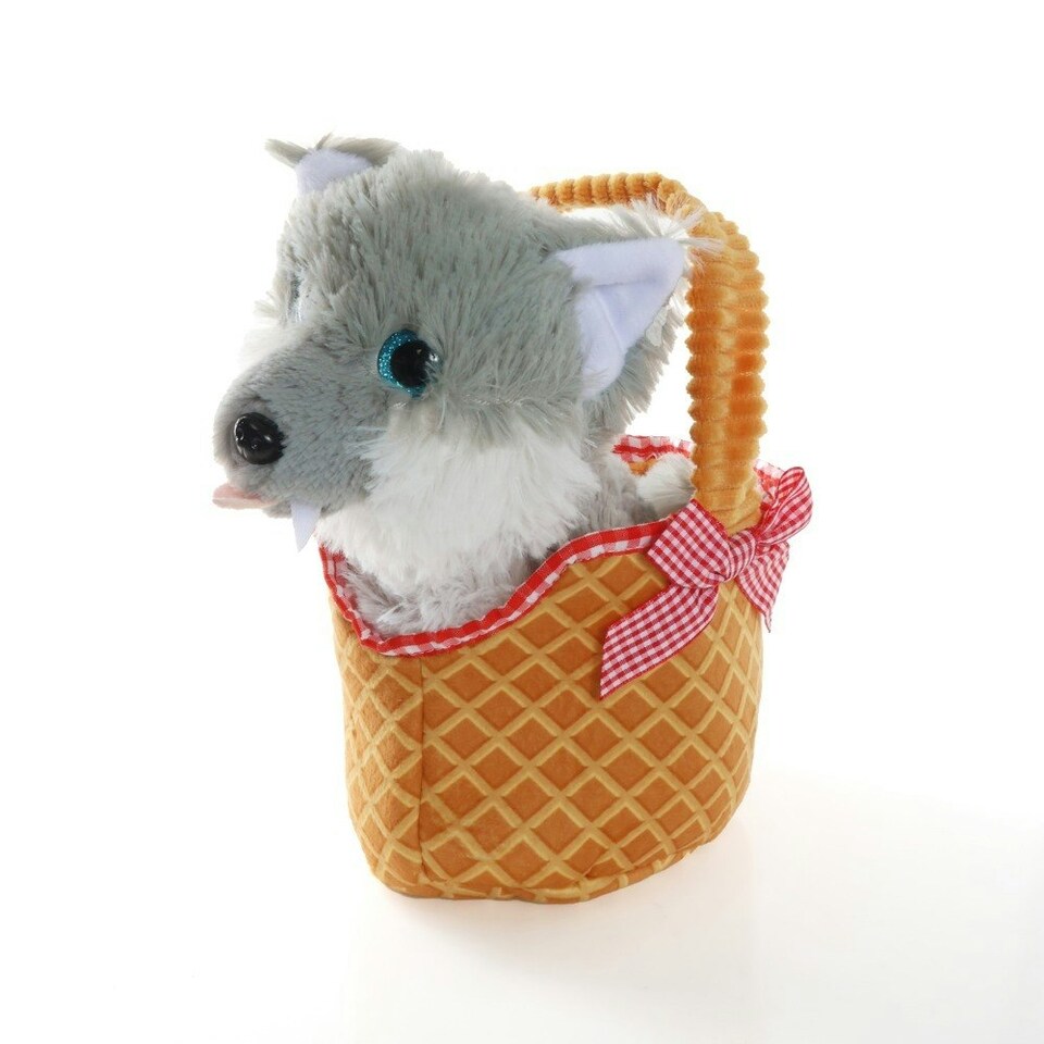 image 1 of Soft Gingham Basket & Wolf Set Grey | One Size