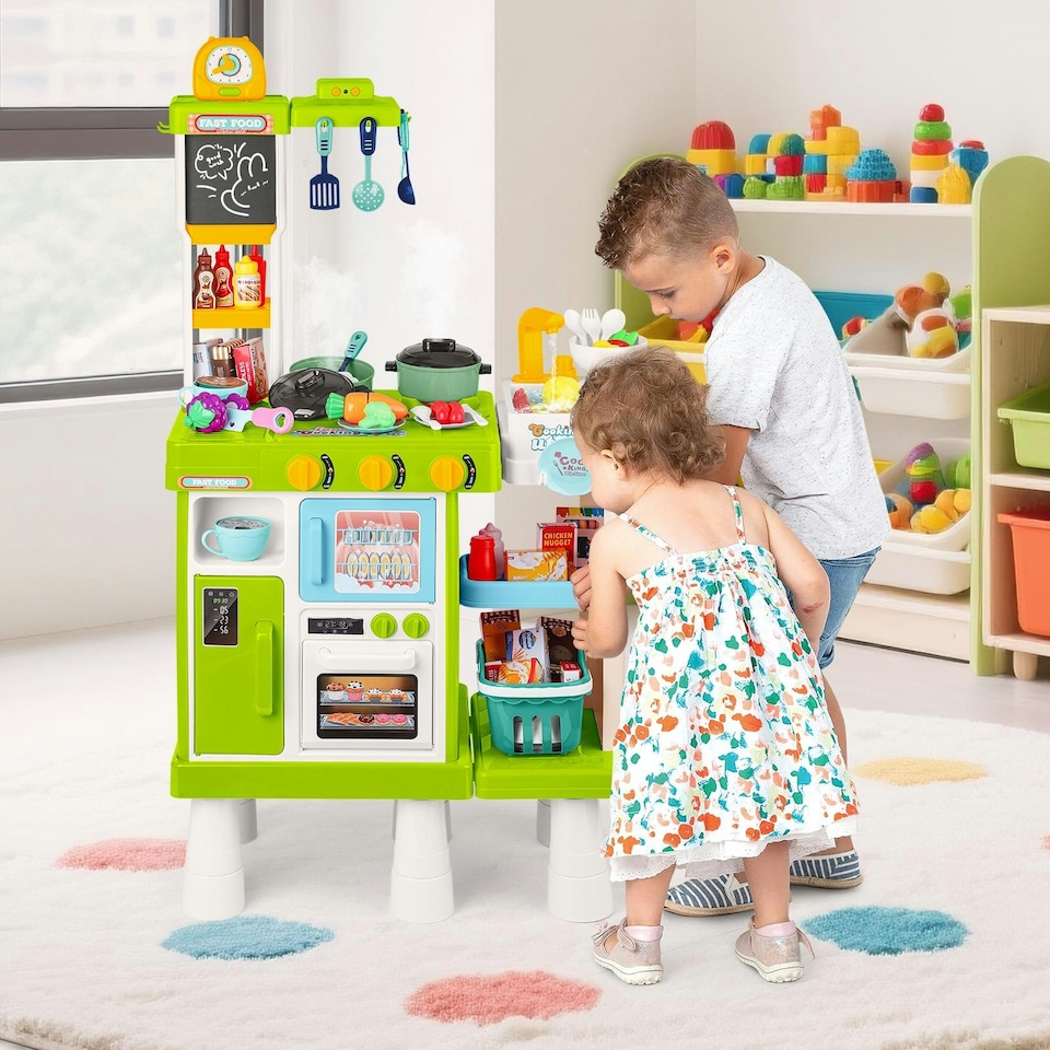 image 1 of Large Kids Play Kitchen Set – Pretend Cooking Toy with Realistic Lights, Steam, Sounds, Sink & 50+ Food Accessories, Educational Role‑Play Gift for Ages 3+