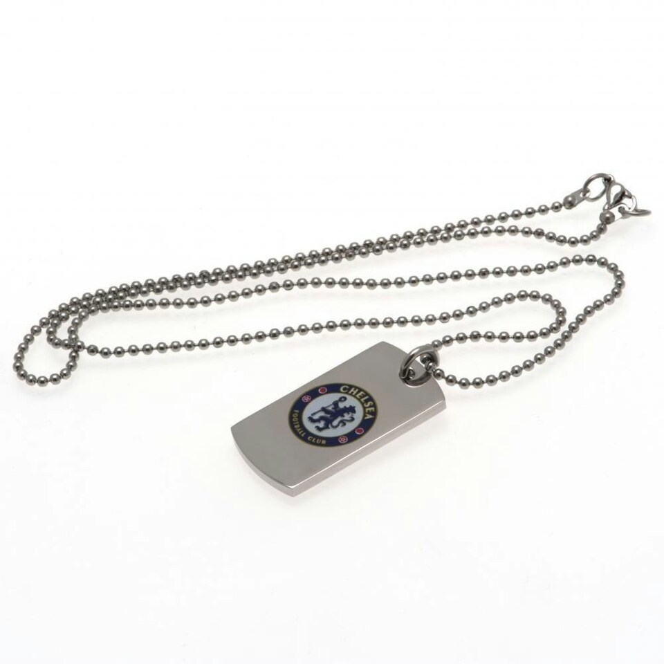 Chelsea FC Colour Crest Dog Tag And Chain - Silver/White/Blue - One size