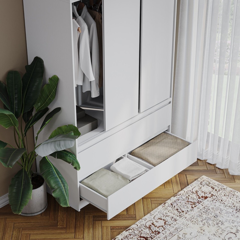 image 1 of 120cm 3 Sliding Doors Children Kids Wardrobe Bedroom Storage Closet Hanging Rail | Multi | White | 1