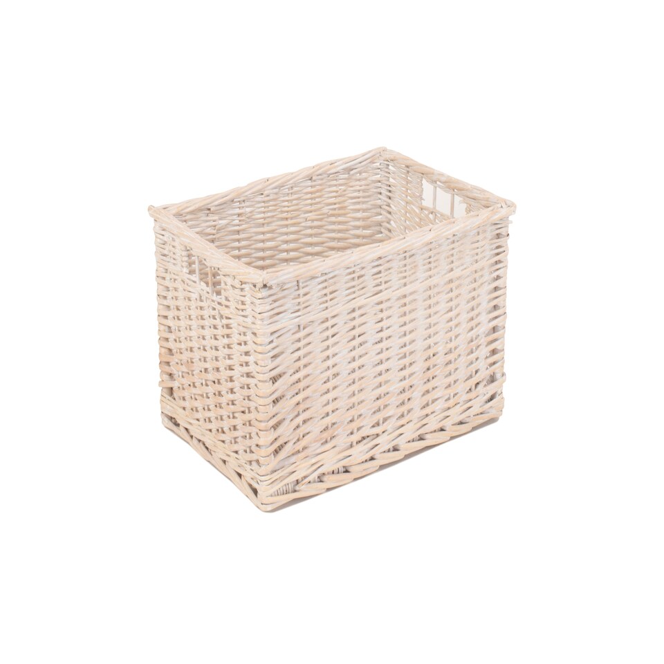 image 1 of Large Wicker White Wash Storage Open Basket | White | White