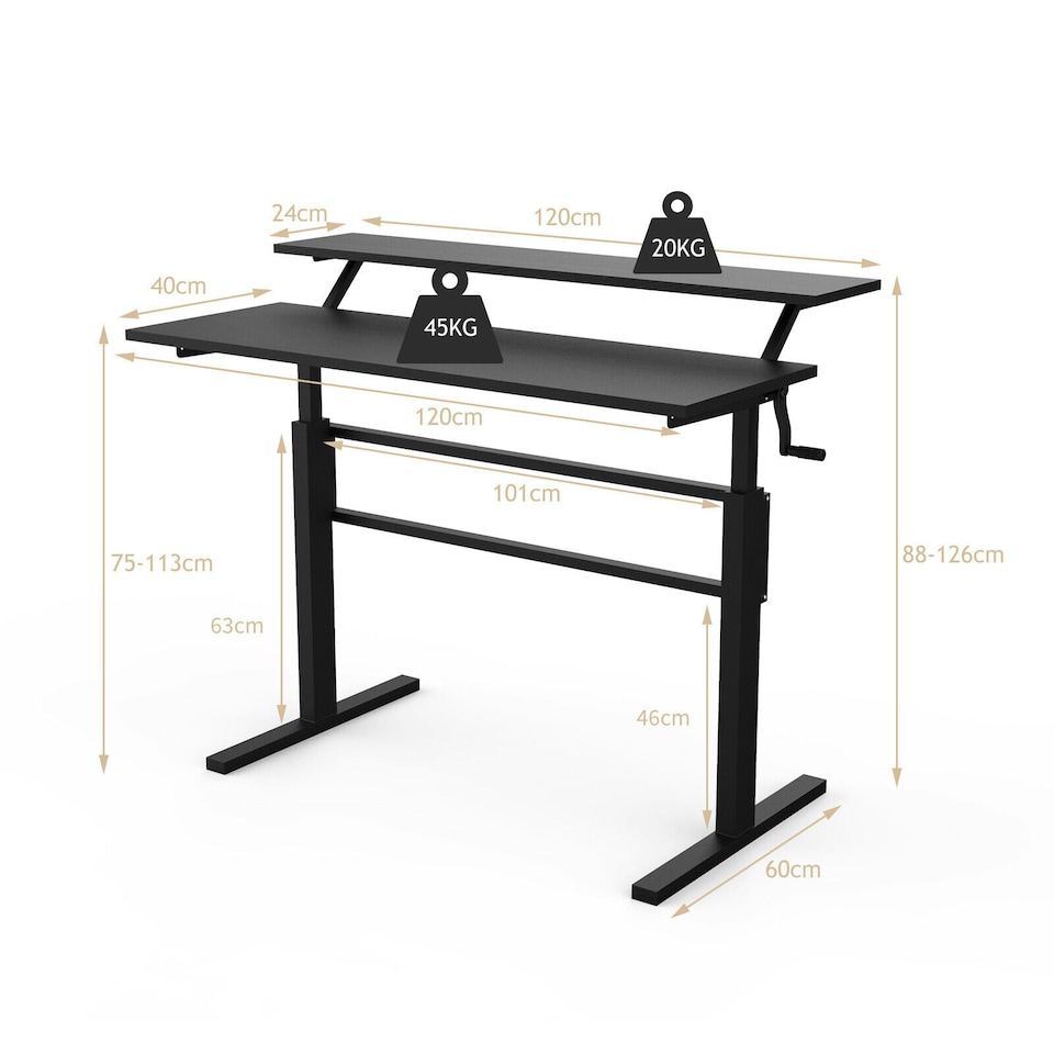 image 1 of COSTWAY 2-Tier Standing Computer Desk Sit to Stand Black Black