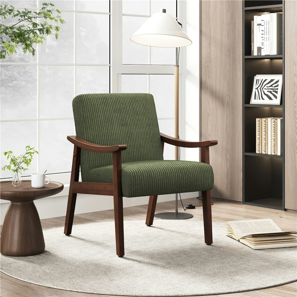 image 1 of Yaheetech Mid-Century Modern Corduroy Fabric Armchair