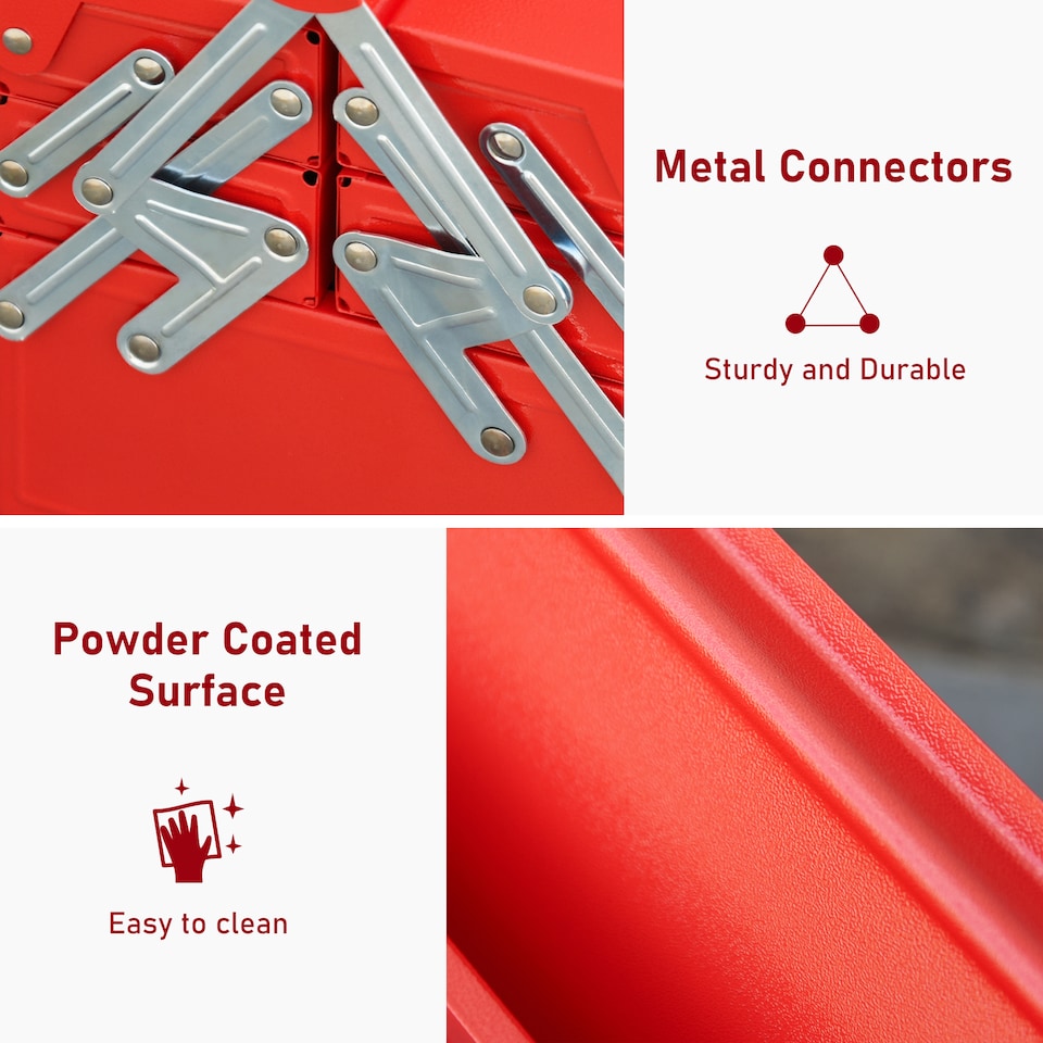 image 1 of DURHAND Metal Tool Bo3 Tier 5 Tray Professional Portable Storage Cabinet Workshop Cantilever Toolbowith Carry Handle, 56cmx20cmx34cm, Red | Red | 1