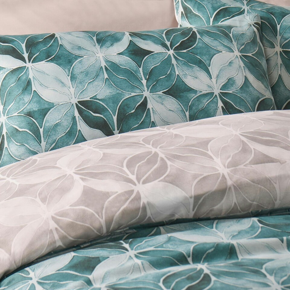 image 1 of OHS Watercolour Geo Abstract Duvet Cover and Pillowcase Set, Double - Green Green | Double