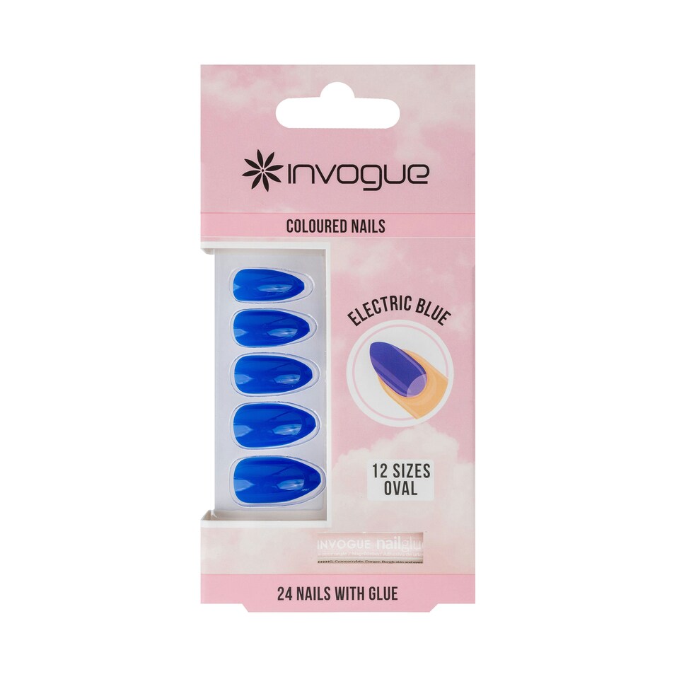 image 1 of Invogue Electric Blue Oval Nails - Pack of 24
