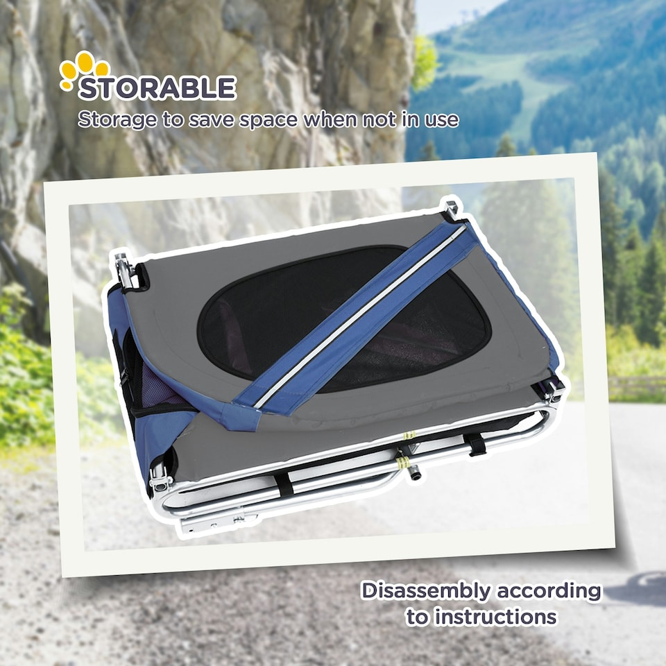 image 1 of PawHut Pet Bicycle Trailer Dog Cat Bike Carrier Water Resistant Blue Outdoor