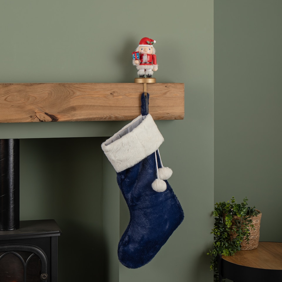 image 1 of 19cm Traditional Wooden Santa Nutcracker Christmas Stocking Holder