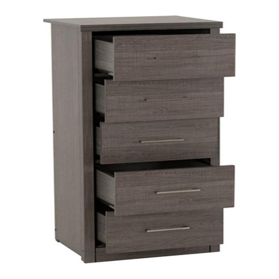 image 1 of Lisbon 5 Drawer Narrow Chest - L40 x W48.5 x H114 cm - Black Wood Grain