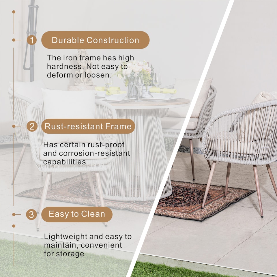 image 1 of Direct Wicker Outdoor Garden Iron Woven Round Dining Table Set with Four Chairs