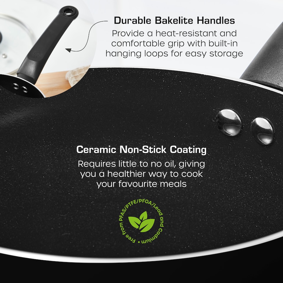 image 1 of Swan Townhouse 14 Piece Aluminium Cookware and Tool Set with 16/18/20cm Saucepans with Glass Lids and 20/26cm Frying Pans, Black