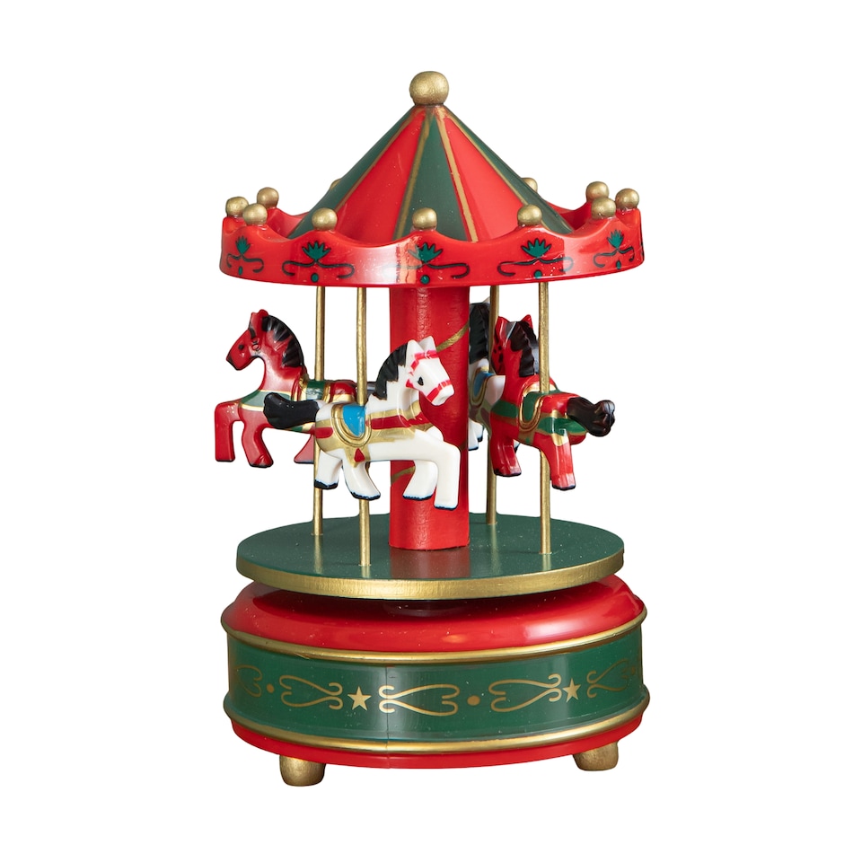 image 1 of 18cm Wind Up Musical Carousel Indoor Christmas Decoration