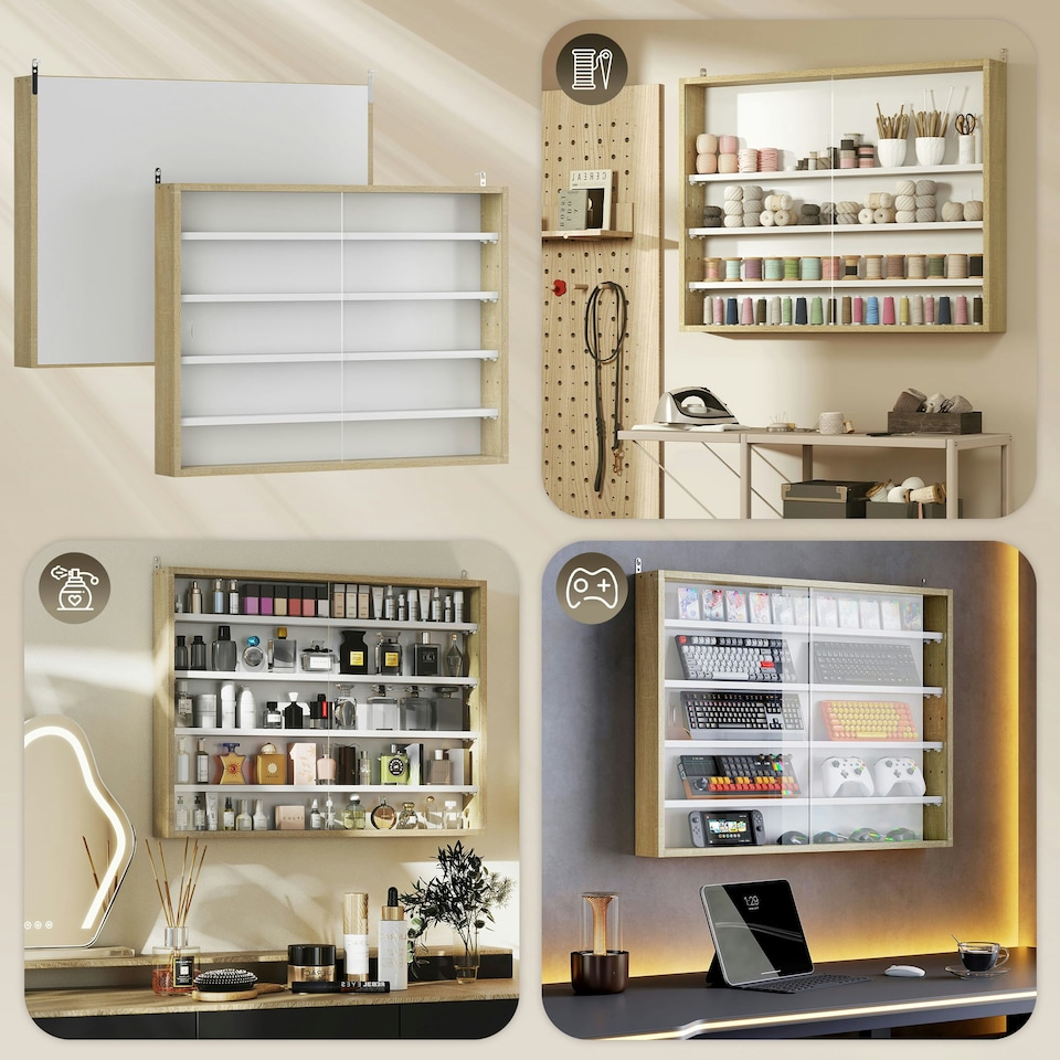 image 1 of HOMCOM 5-Tier Wall Display Shelf Unit Cabinet w/ Shelves Glass Doors Black/White