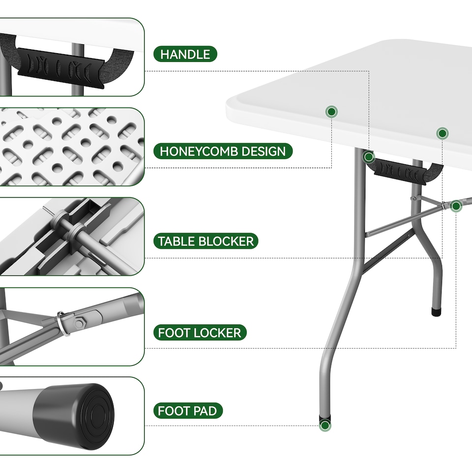 image 1 of 6ft Folding Table heavy duty Outdoor and Indoor use Garden Camping Event Table White | White | White