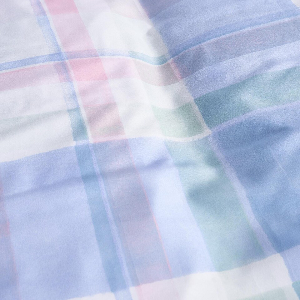 image 1 of OHS Watercolour Check Reversible Microfibre Duvet Cover Bedding Set | Blue | Double
