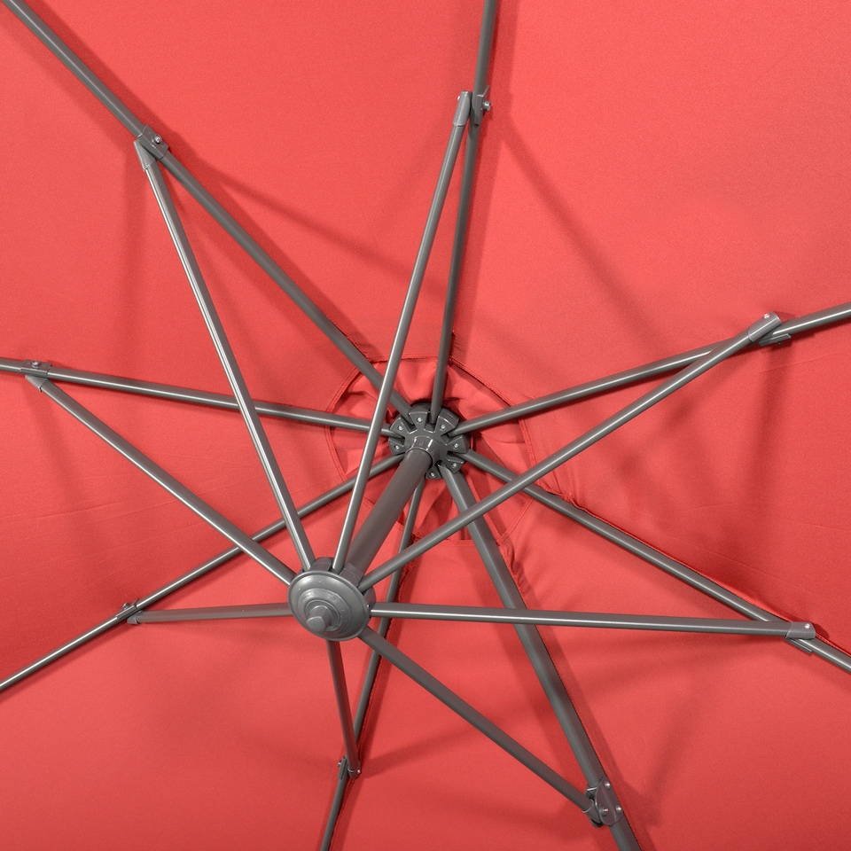 image 1 of Outsunny 3 x 3m Cantilever Parasol with Cross Base, Garden Umbrella with 360 Rotation, Crank Handle and Tilt for Outdoor, Patio, Wine Red