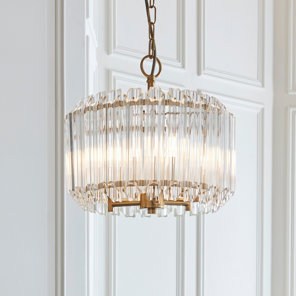 image 1 of Valentina Pendant Ceiling Light Brushed Aged Brass Plate & Clear Glass 3x E14