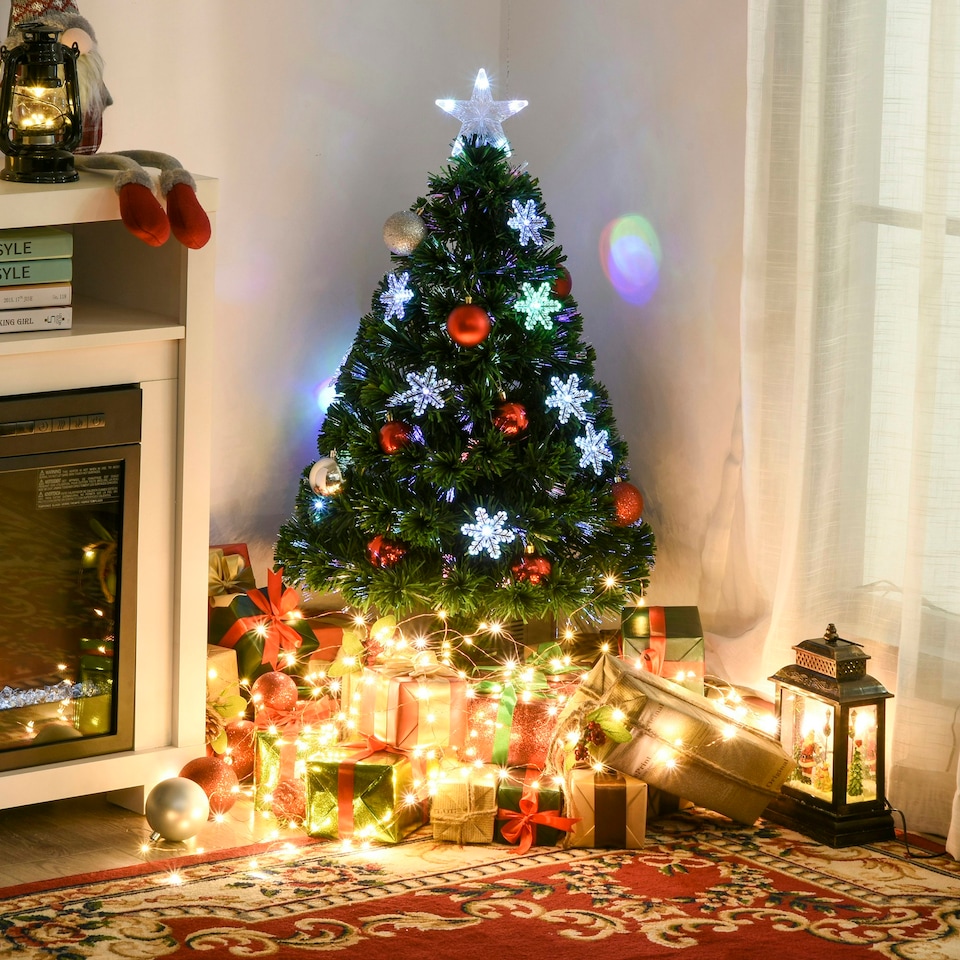 image 1 of HOMCOM 3FT Green Fiber Optic Full Lights Christmas Tree Multi LED Stars