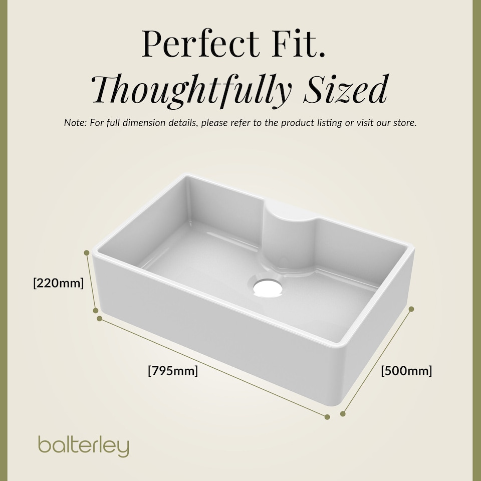 image 1 of Balterley Single Bowl Butler Kitchen Sink - with Tap Ledge | White | White | 1