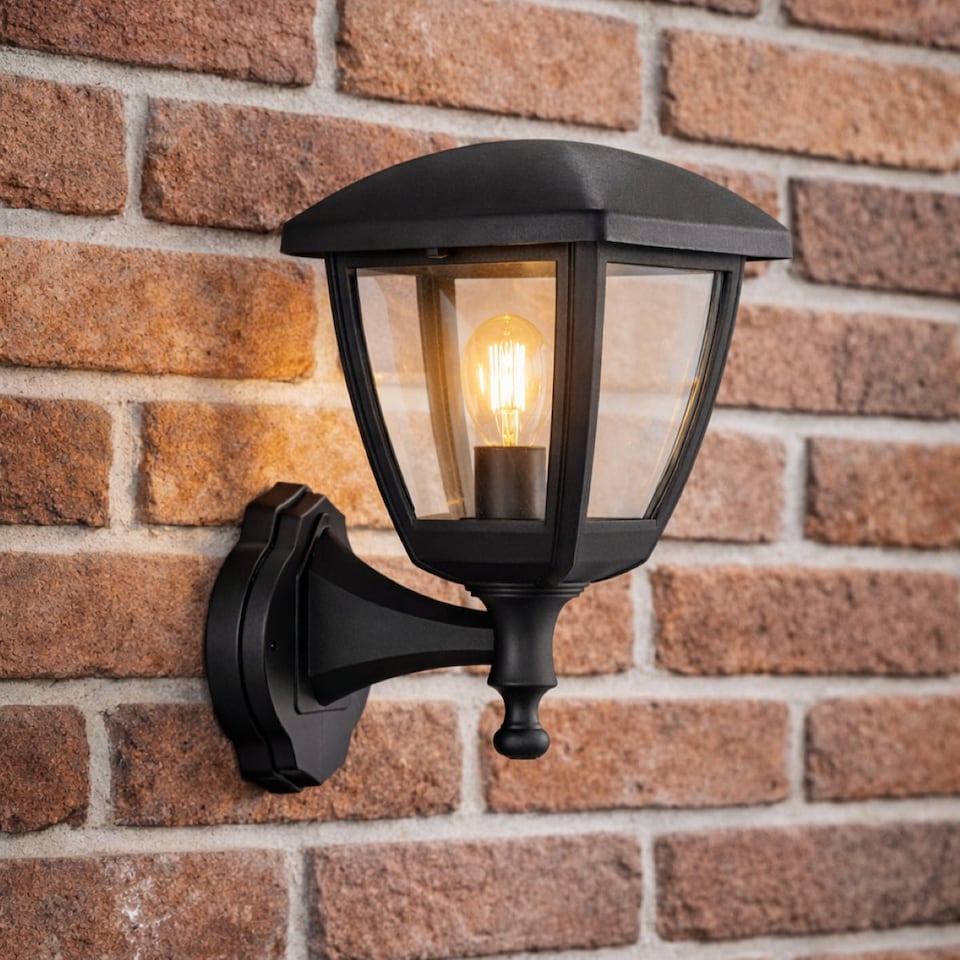 image 1 of CGC NOVA Large Black Outdoor Wall Lantern Light, IP44 Polycarbonate, Clear Diffuser, E27 Socket