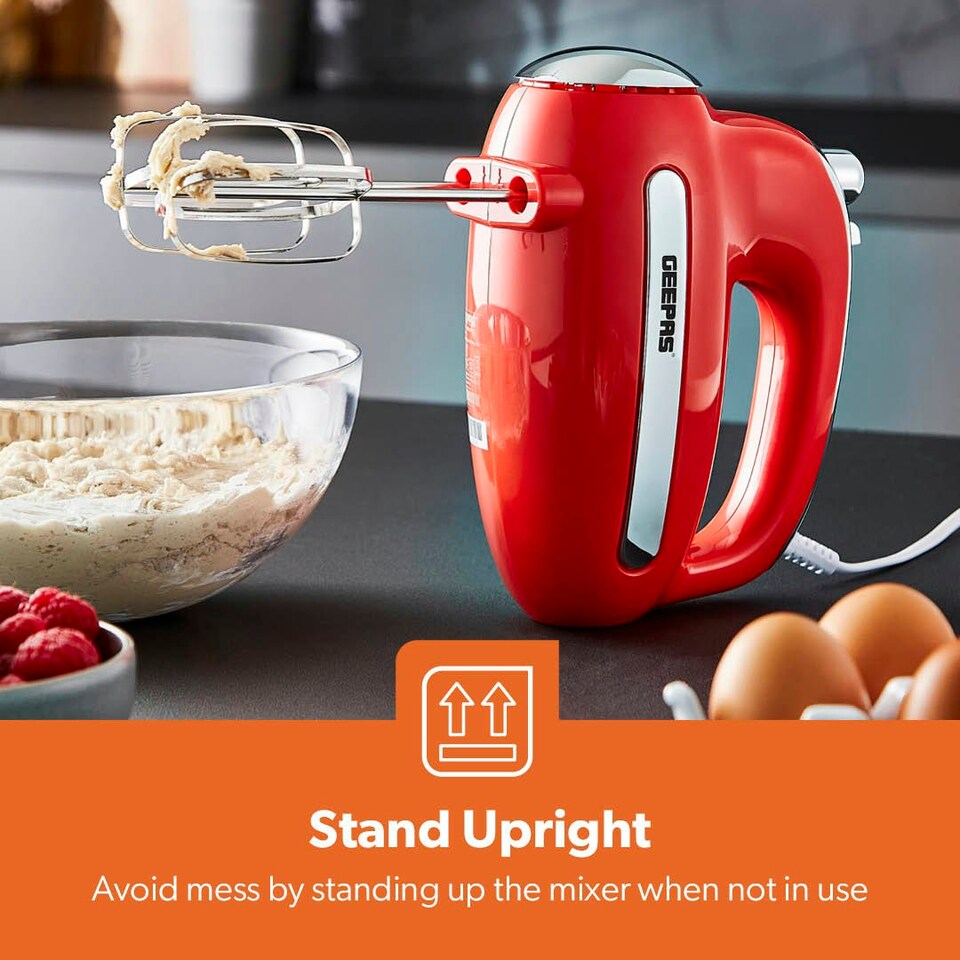 image 1 of GEEPAS Electric Hand Mixer 5 Speeds & Turbo Electric Whisk, Retrovive Red