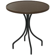 Outsunny 66cm Diameter Garden Side Table, Round Bistro Coffee Table, Outdoor Patio Table with Steel Frame and Slat Tabletop for Balcony and Porch, Brown Wood Grain | Brown | Brown Wood Grain