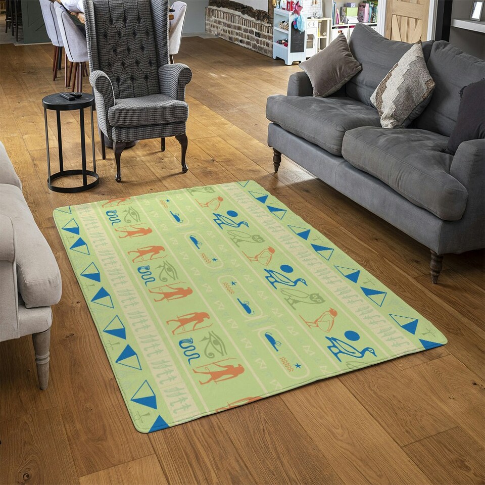image 1 of Hieroglyphic egyptian language symbols (Rug) Green | Medium: 80x150cm