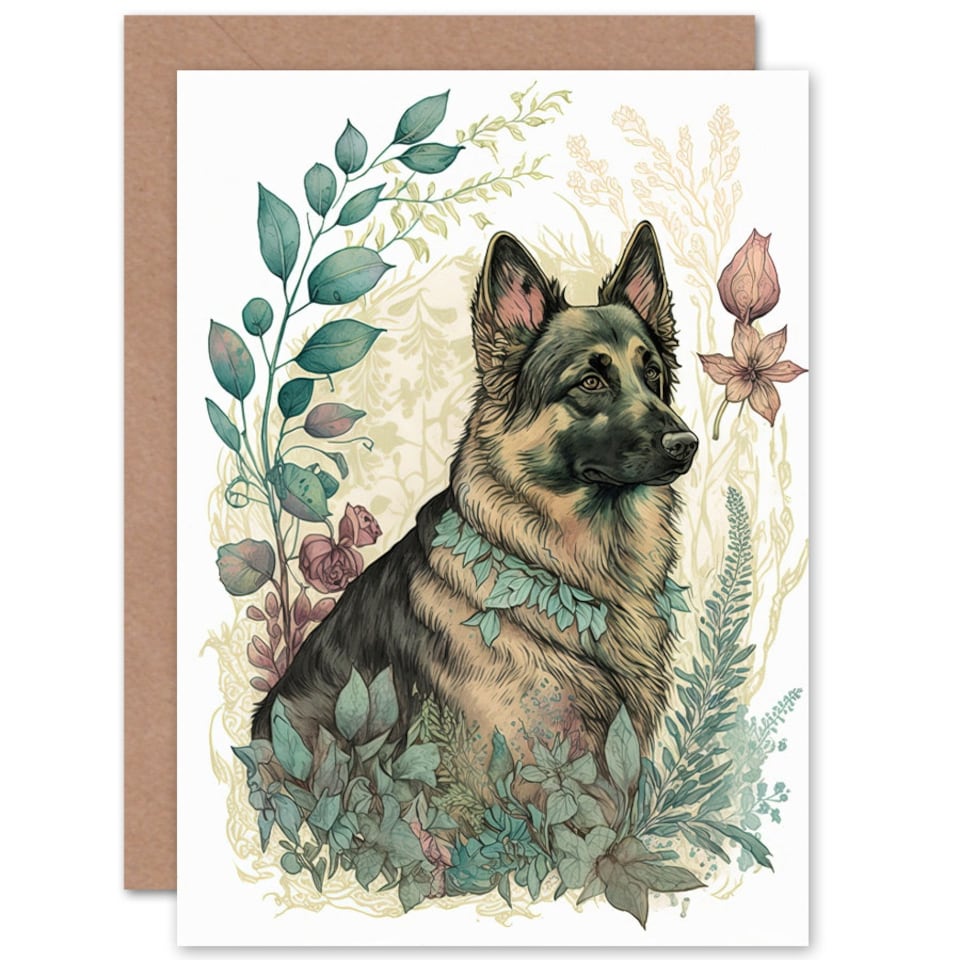 image 1 of Dog Lover German Shepherd Boho Animal Portrait Greeting Card