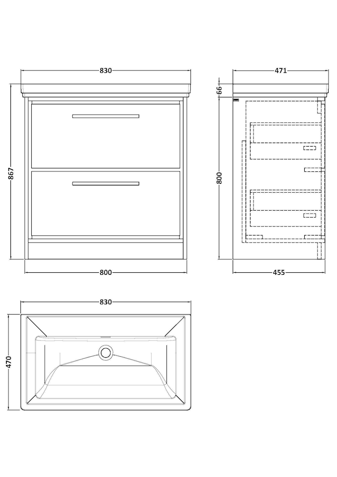 image 1 of Balterley Modern Floor Standing 2-Drawer Bathroom Vanity with Fireclay Basin | Grey | Monument Grey | 1