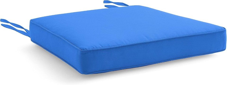 image 1 of Water Resistant Chair Cushions with Ties | Indoor & Outdoor Seat Pads | 44cm x 50cm | Blue | (Pack of 1)