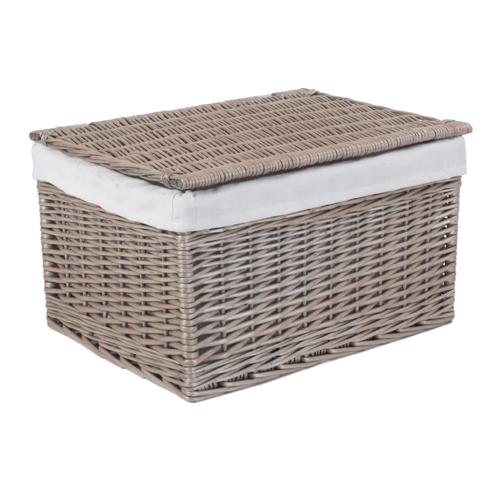 image 1 of Set of 3 Small Antique Wash Cotton Lined Wicker Storage Basket | Brown | Brown | Not provided